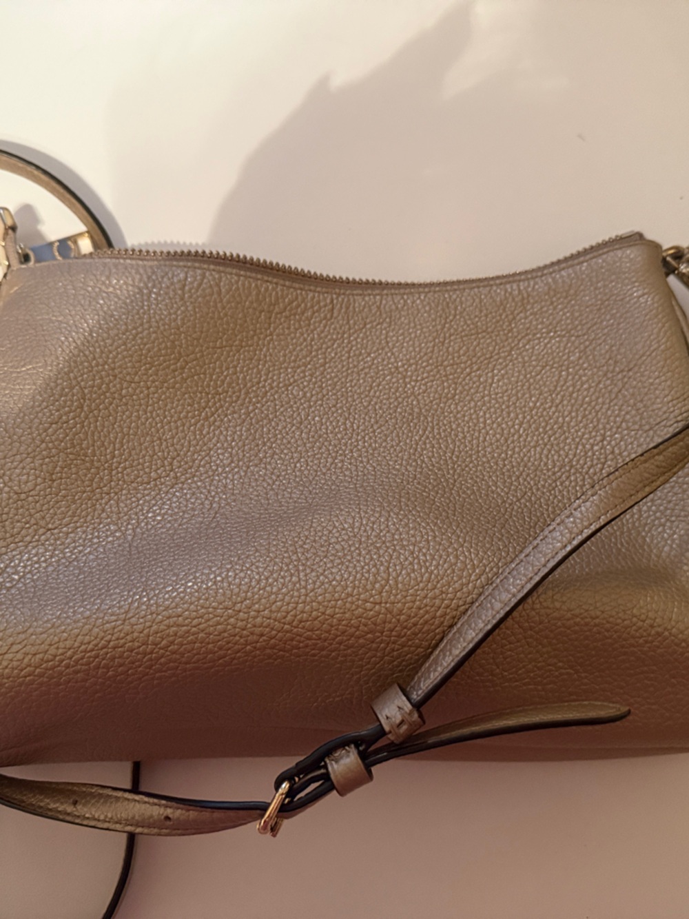 Coach Pebbled Leather Shoulder Bag in Taupe with Gold Chain - Picture 3 of 3